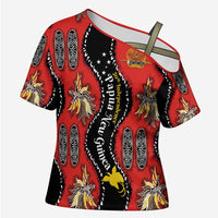 Papua New Guinea 50th Independence Cross Shoulder Shirt PNG Batik Pattern LT01 Female Red - Polynesian Pride
