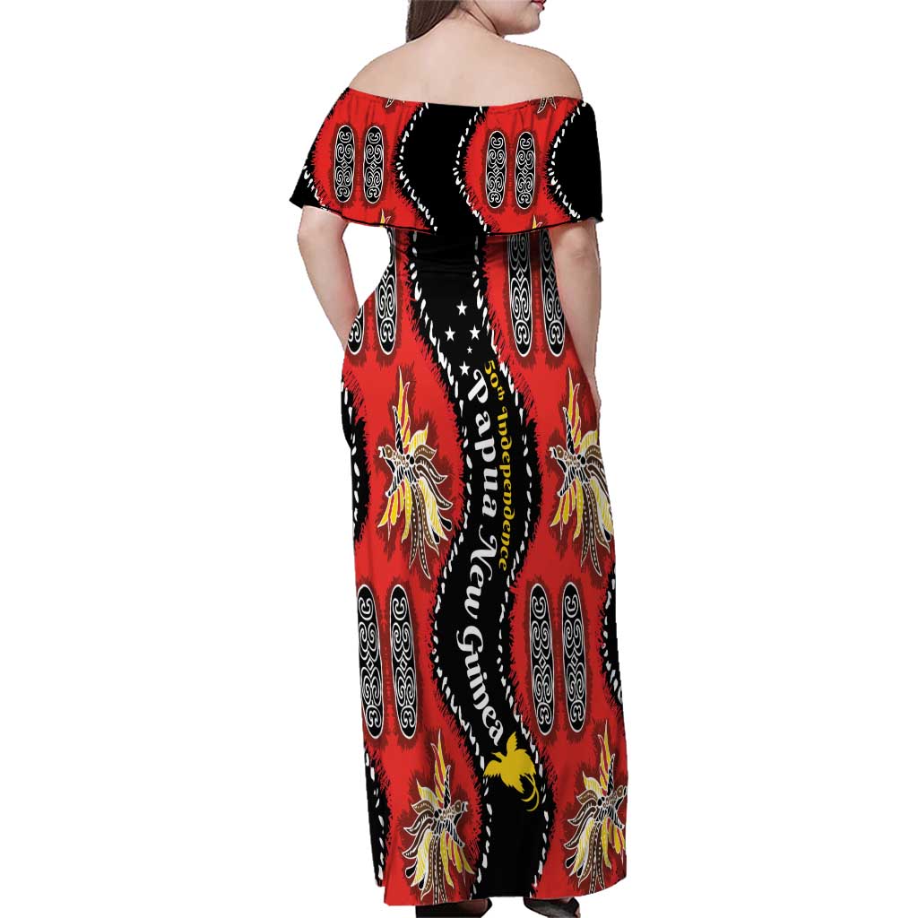 Papua New Guinea 50th Independence Family Matching Off Shoulder Maxi Dress and Hawaiian Shirt PNG Batik Pattern - Polynesian Pride