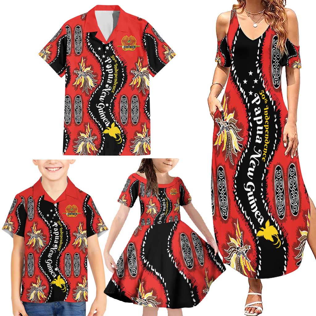 Papua New Guinea 50th Independence Family Matching Summer Maxi Dress and Hawaiian Shirt PNG Batik Pattern - Polynesian Pride