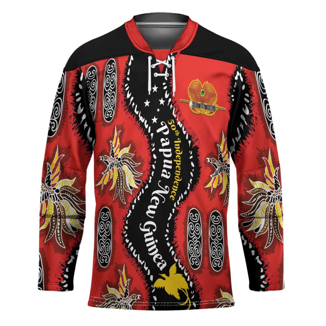 Papua New Guinea 50th Independence Hockey Jersey PNG Batik Pattern LT01 Unisex Red - Polynesian Pride