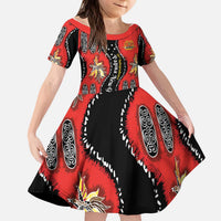 Papua New Guinea 50th Independence Kid Short Sleeve Dress PNG Batik Pattern LT01 KID Red - Polynesian Pride
