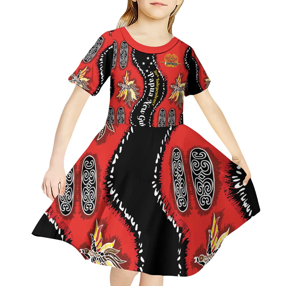 Papua New Guinea 50th Independence Kid Short Sleeve Dress PNG Batik Pattern LT01 - Polynesian Pride