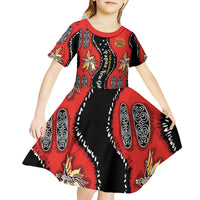 Papua New Guinea 50th Independence Kid Short Sleeve Dress PNG Batik Pattern LT01 - Polynesian Pride