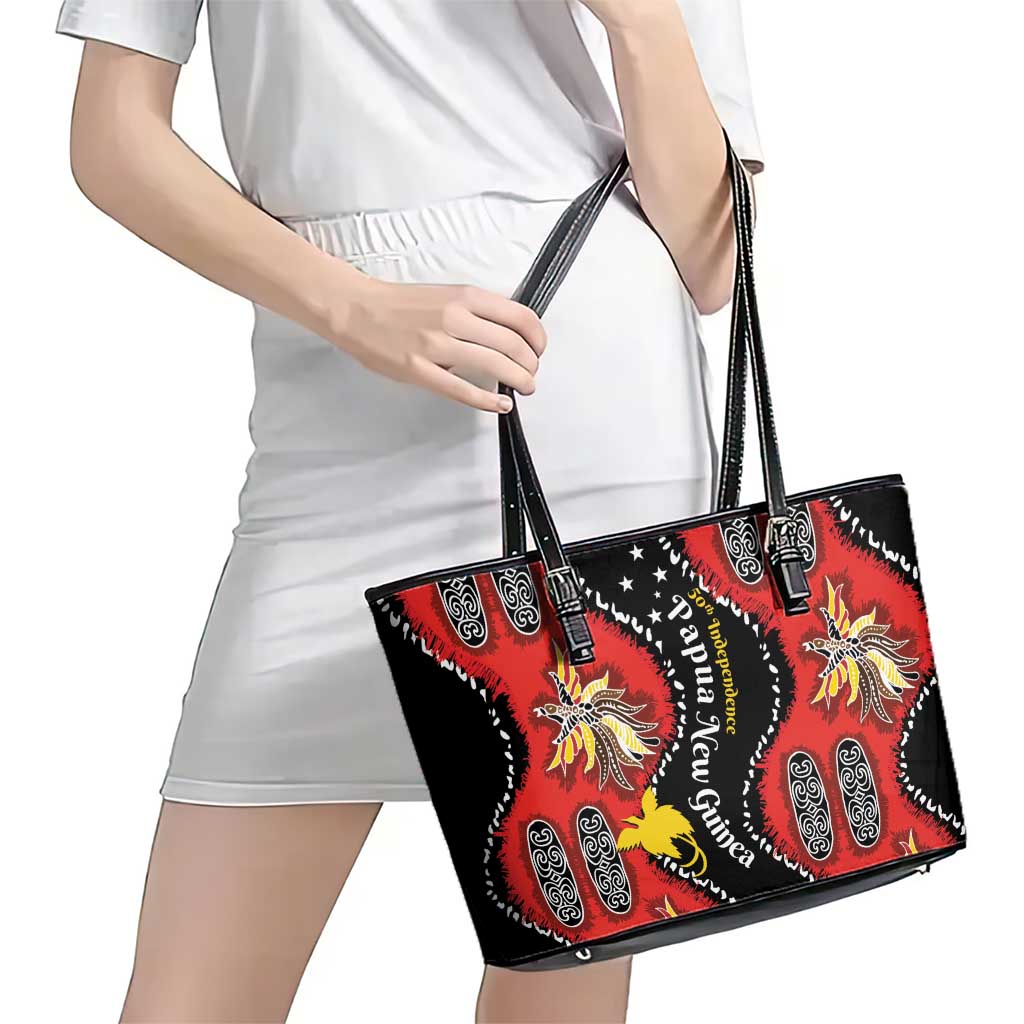 Papua New Guinea 50th Independence Leather Tote Bag PNG Batik Pattern - Polynesian Pride
