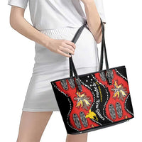 Papua New Guinea 50th Independence Leather Tote Bag PNG Batik Pattern - Polynesian Pride
