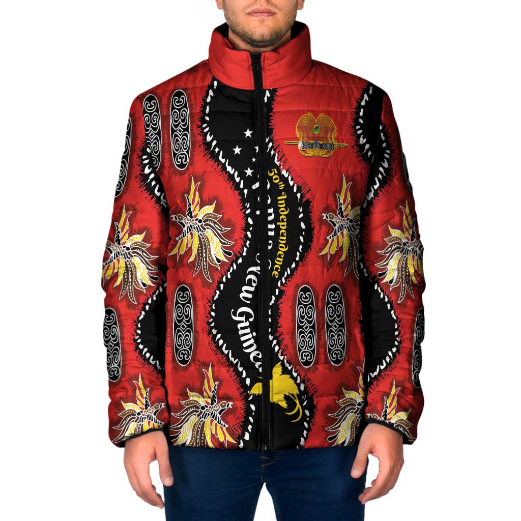 Papua New Guinea 50th Independence Padded Jacket PNG Batik Pattern - Polynesian Pride