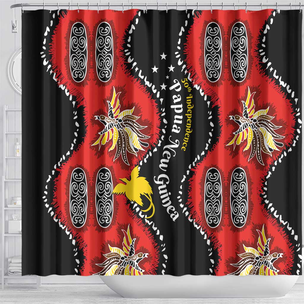 Papua New Guinea 50th Independence Shower Curtain PNG Batik Pattern - Polynesian Pride