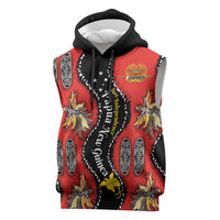 Papua New Guinea 50th Independence Sleeveless Hoodie PNG Batik Pattern LT01 Red - Polynesian Pride