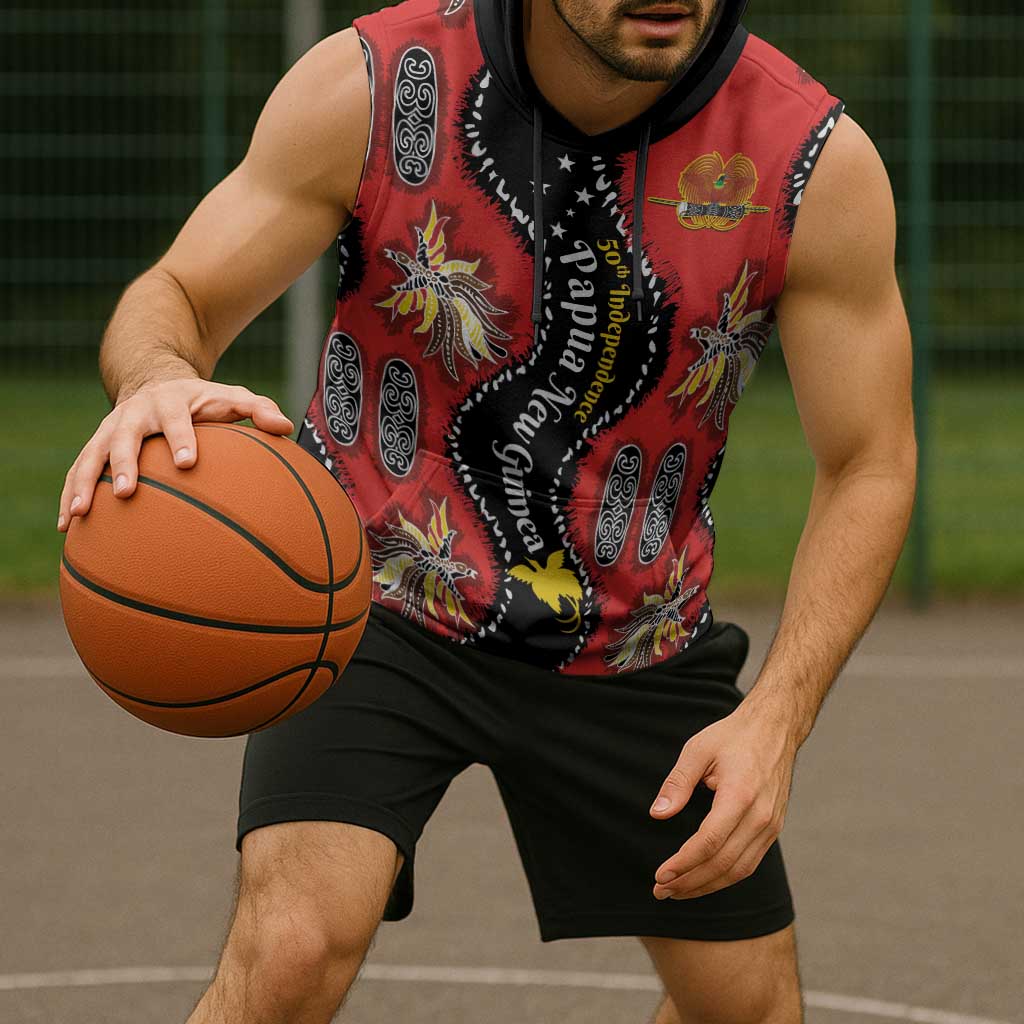 Papua New Guinea 50th Independence Sleeveless Hoodie PNG Batik Pattern LT01 - Polynesian Pride