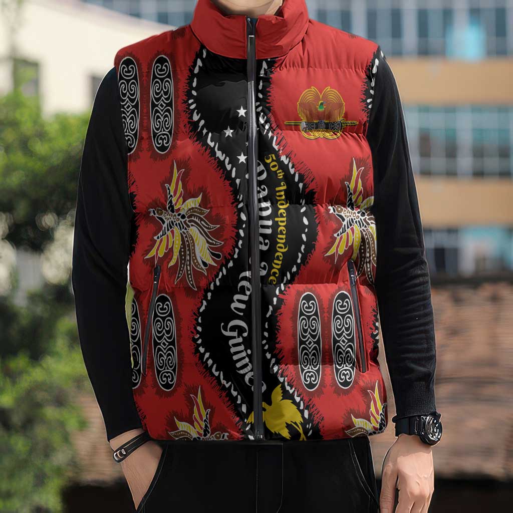 Papua New Guinea 50th Independence Sleeveless Puffer Jacket PNG Batik Pattern LT01 - Polynesian Pride