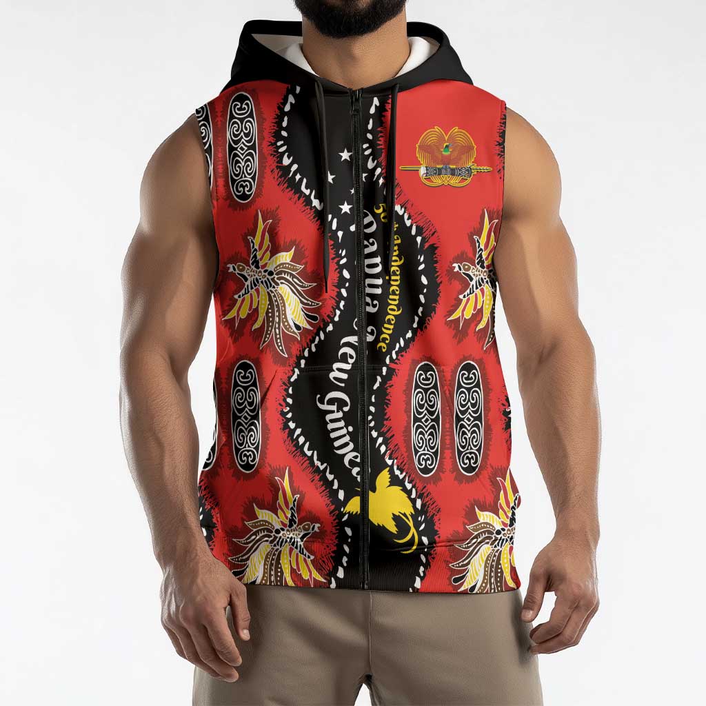 Papua New Guinea 50th Independence Sleeveless Zip Hoodie PNG Batik Pattern LT01 - Polynesian Pride