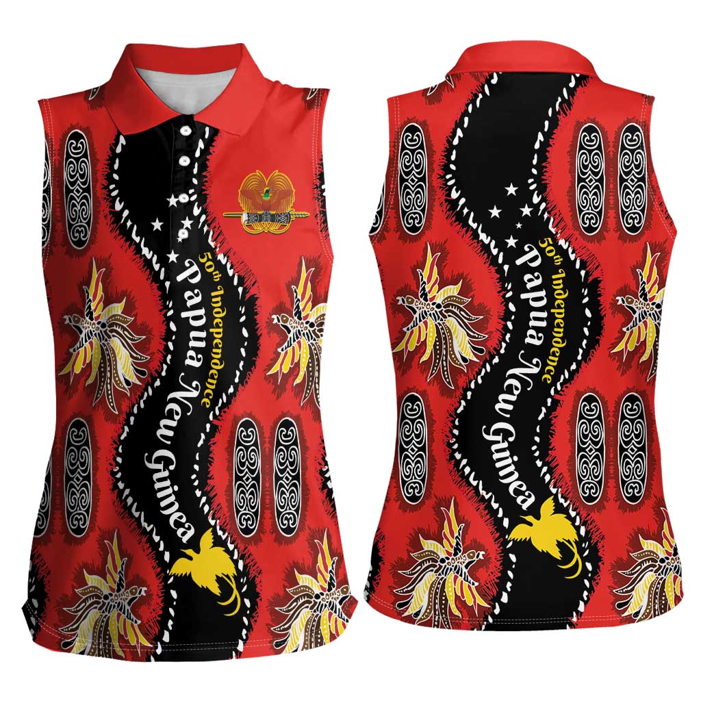 Papua New Guinea 50th Independence Women Sleeveless Polo Shirt PNG Batik Pattern - Polynesian Pride