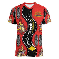 Papua New Guinea 50th Independence Women V-Neck T-Shirt PNG Batik Pattern - Polynesian Pride
