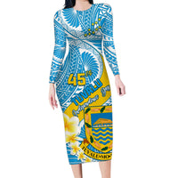 personalised-tuvalu-independence-day-family-matching-long-sleeve-bodycon-dress-and-hawaiian-shirt-plumeria-45th-anniversary