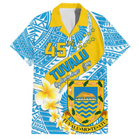 Personalised Tuvalu Independence Day Family Matching Puletasi Dress and Hawaiian Shirt Plumeria 45th Anniversary LT01 Dad's Shirt - Short Sleeve Blue - Polynesian Pride