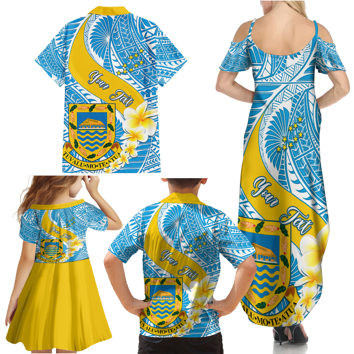 personalised-tuvalu-independence-day-family-matching-summer-maxi-dress-and-hawaiian-shirt-plumeria-45th-anniversary
