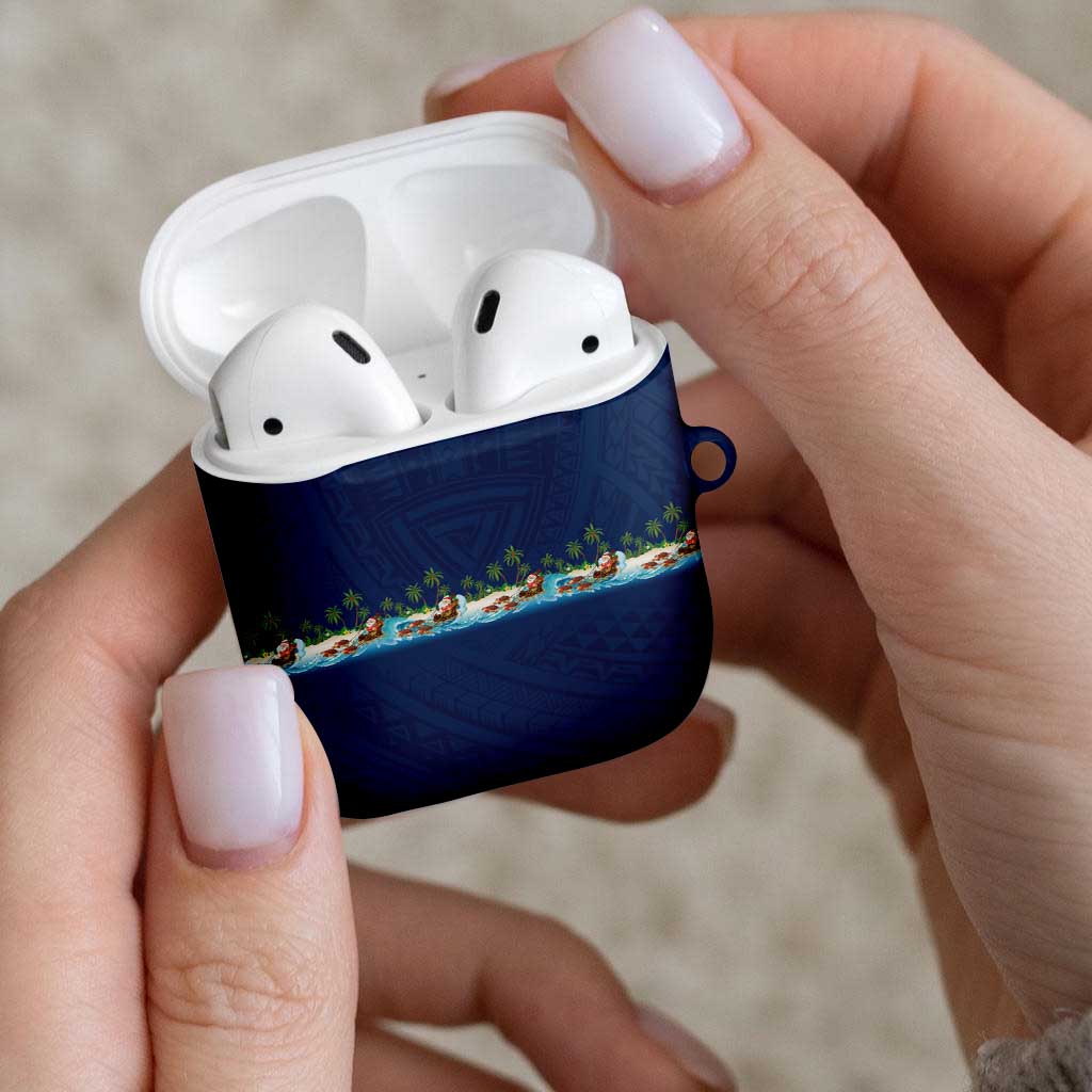 Hawaii Santa Riding Sea Turtle AirPods Case Mele Kalikimaka Polynesian Pattern - Polynesian Pride