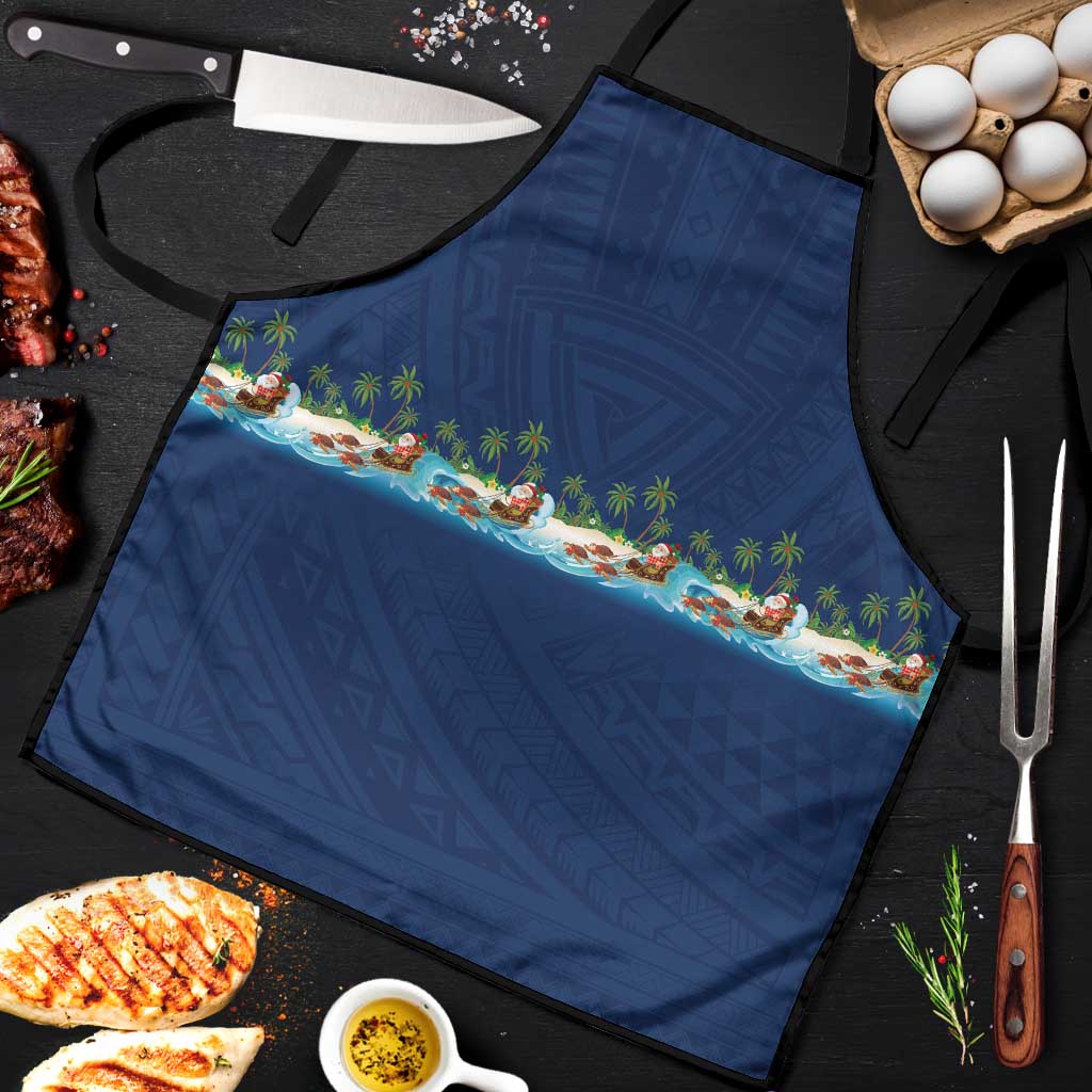 Hawaii Santa Riding Sea Turtle Apron Mele Kalikimaka Polynesian Pattern LT01 Blue - Polynesian Pride