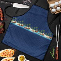 Hawaii Santa Riding Sea Turtle Apron Mele Kalikimaka Polynesian Pattern LT01 Blue - Polynesian Pride