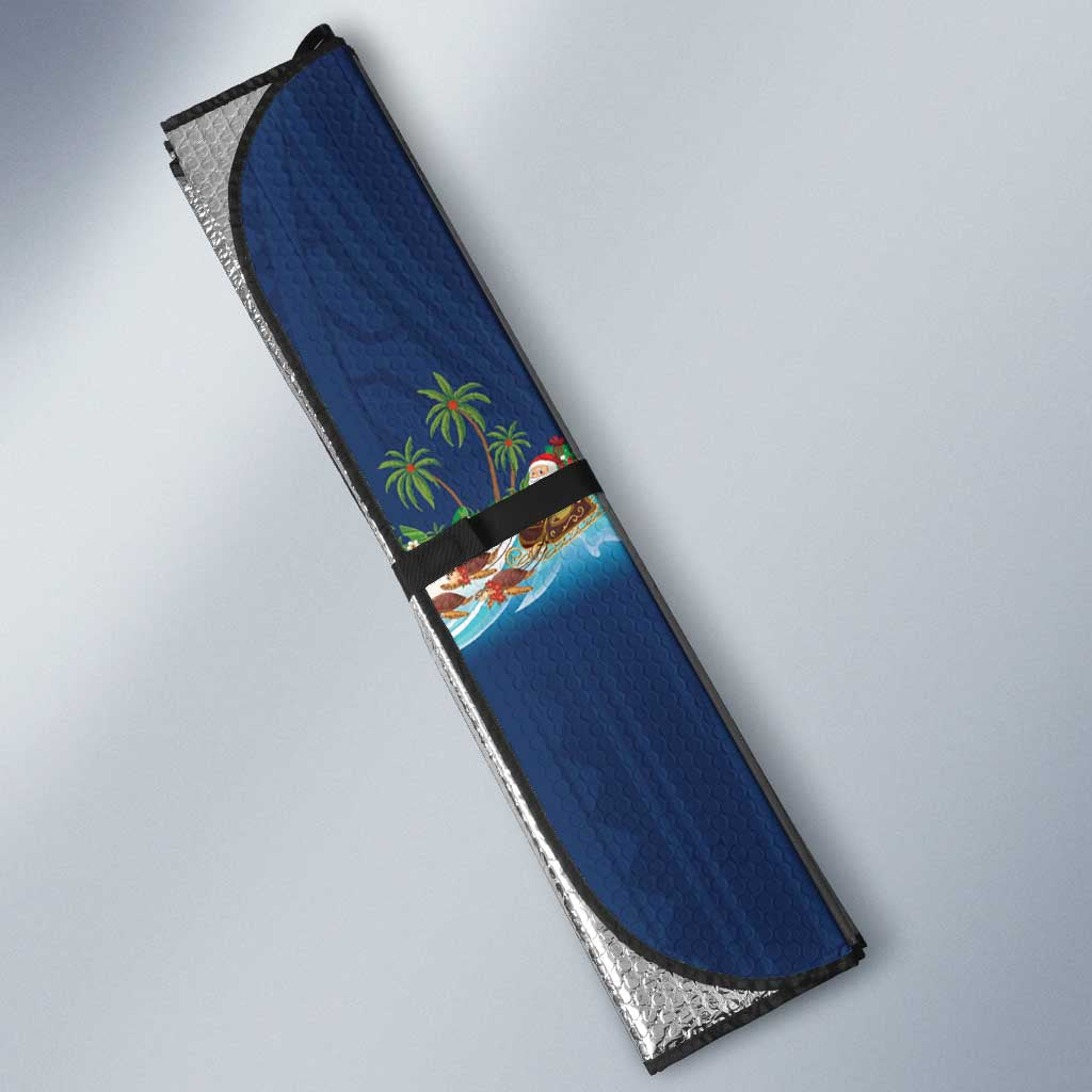 Hawaii Santa Riding Sea Turtle Auto Sun Shade Mele Kalikimaka Polynesian Pattern - Polynesian Pride