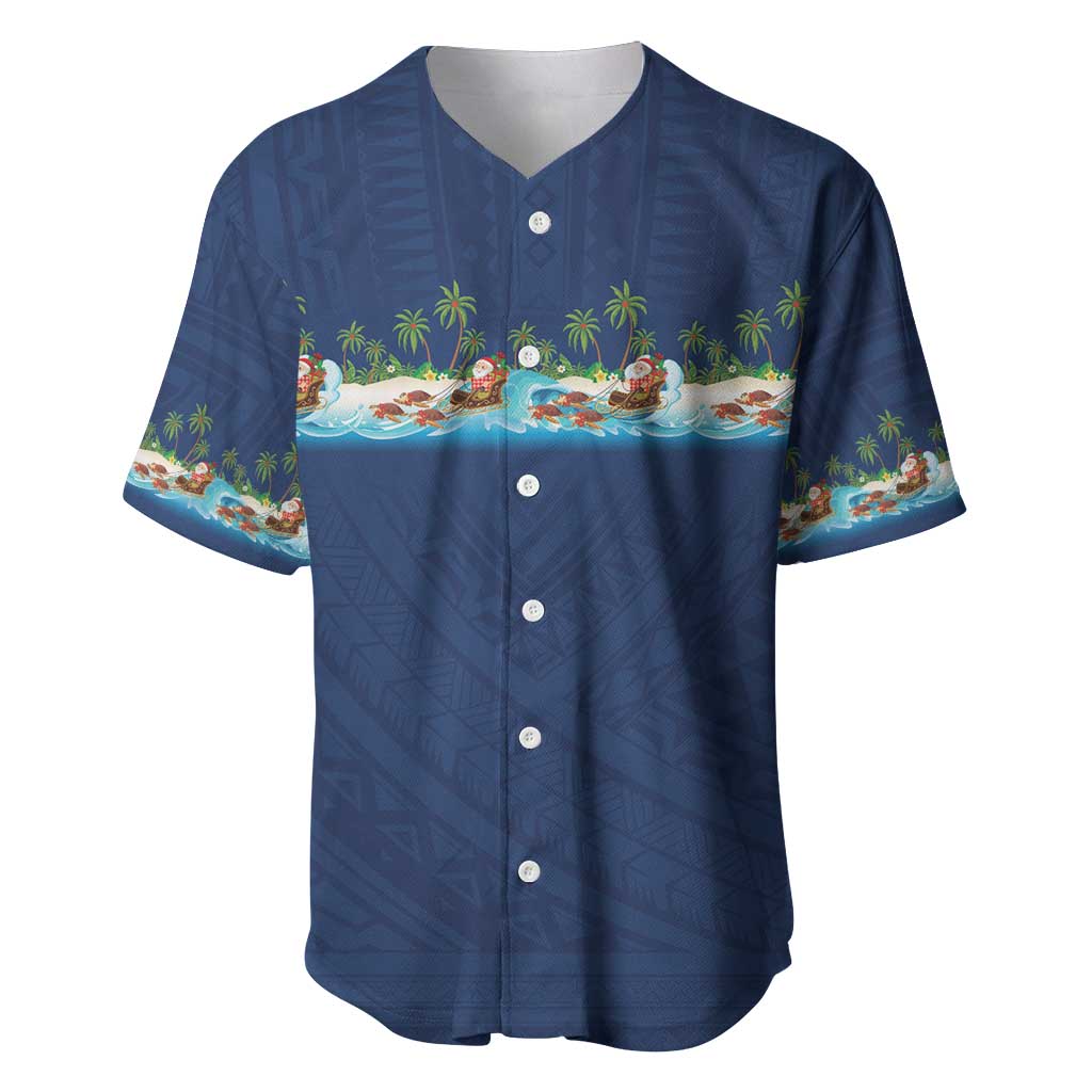 Hawaii Santa Riding Sea Turtle Baseball Jersey Mele Kalikimaka Polynesian Pattern - Polynesian Pride