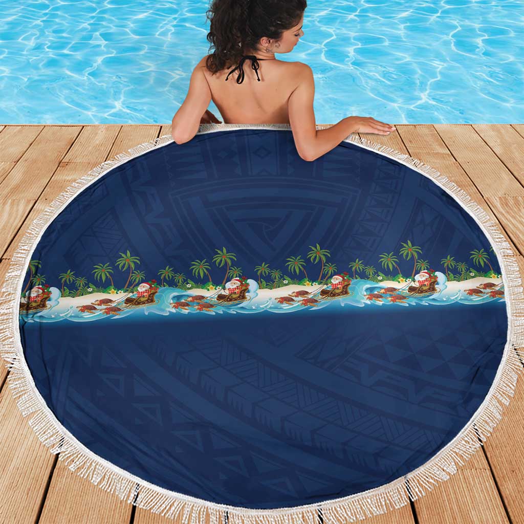 Hawaii Santa Riding Sea Turtle Beach Blanket Mele Kalikimaka Polynesian Pattern LT01 - Polynesian Pride