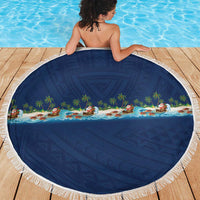 Hawaii Santa Riding Sea Turtle Beach Blanket Mele Kalikimaka Polynesian Pattern LT01 - Polynesian Pride
