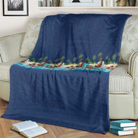 Hawaii Santa Riding Sea Turtle Blanket Mele Kalikimaka Polynesian Pattern LT01 - Polynesian Pride
