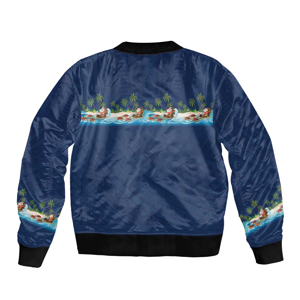 Hawaii Santa Riding Sea Turtle Bomber Jacket Mele Kalikimaka Polynesian Pattern LT01 - Polynesian Pride