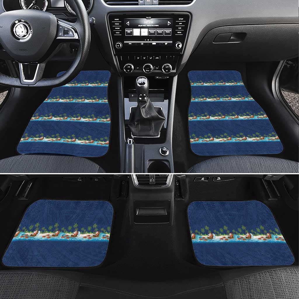 Hawaii Santa Riding Sea Turtle Car Mats Mele Kalikimaka Polynesian Pattern LT01 Set 4pcs Blue - Polynesian Pride