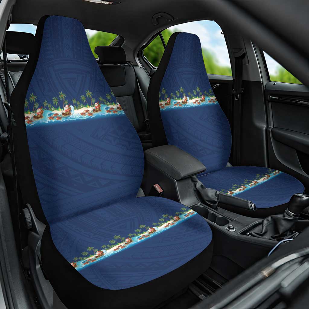 Hawaii Santa Riding Sea Turtle Car Seat Cover Mele Kalikimaka Polynesian Pattern LT01 One Size Blue - Polynesian Pride