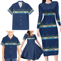 Hawaii Santa Riding Sea Turtle Family Matching Long Sleeve Bodycon Dress and Hawaiian Shirt Mele Kalikimaka Polynesian Pattern - Polynesian Pride