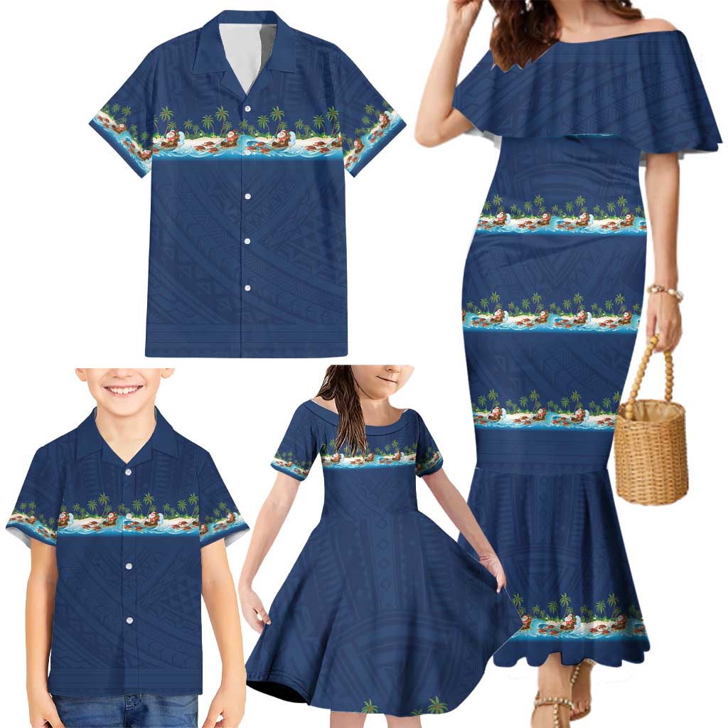 Hawaii Santa Riding Sea Turtle Family Matching Mermaid Dress and Hawaiian Shirt Mele Kalikimaka Polynesian Pattern - Polynesian Pride