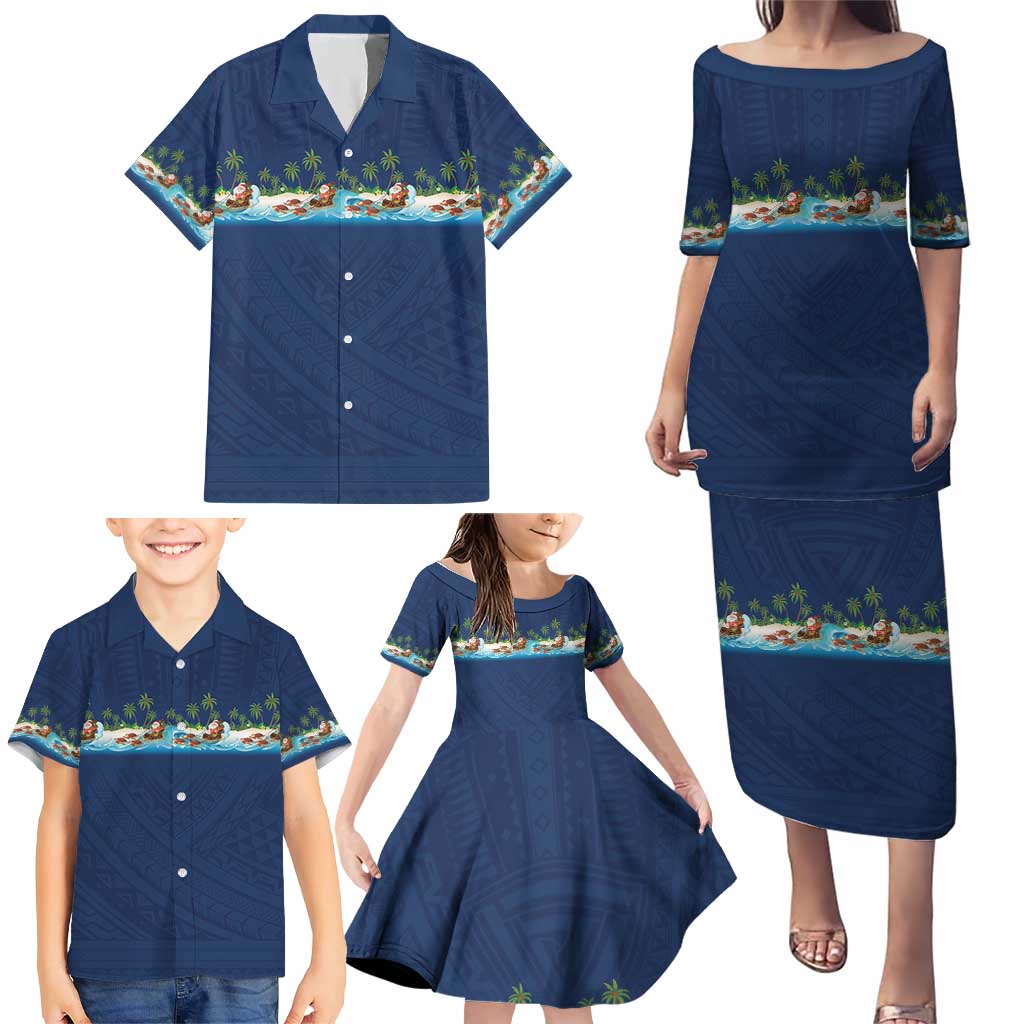 Hawaii Santa Riding Sea Turtle Family Matching Puletasi and Hawaiian Shirt Mele Kalikimaka Polynesian Pattern LT01 - Polynesian Pride