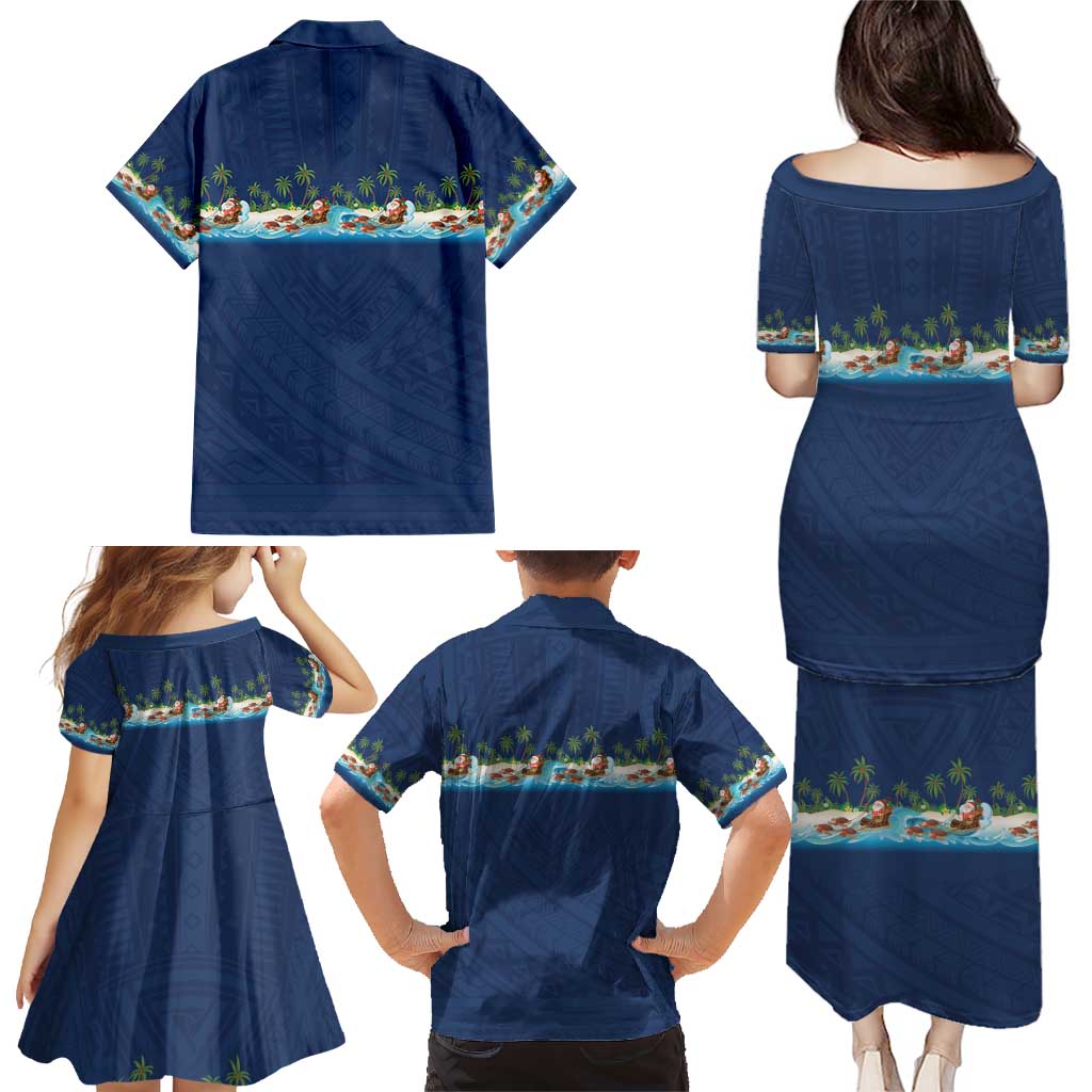 Hawaii Santa Riding Sea Turtle Family Matching Puletasi and Hawaiian Shirt Mele Kalikimaka Polynesian Pattern LT01 - Polynesian Pride