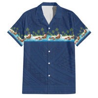 Hawaii Santa Riding Sea Turtle Family Matching Puletasi and Hawaiian Shirt Mele Kalikimaka Polynesian Pattern LT01 Dad's Shirt - Short Sleeve Blue - Polynesian Pride
