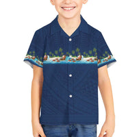 Hawaii Santa Riding Sea Turtle Family Matching Puletasi and Hawaiian Shirt Mele Kalikimaka Polynesian Pattern LT01 Son's Shirt Blue - Polynesian Pride