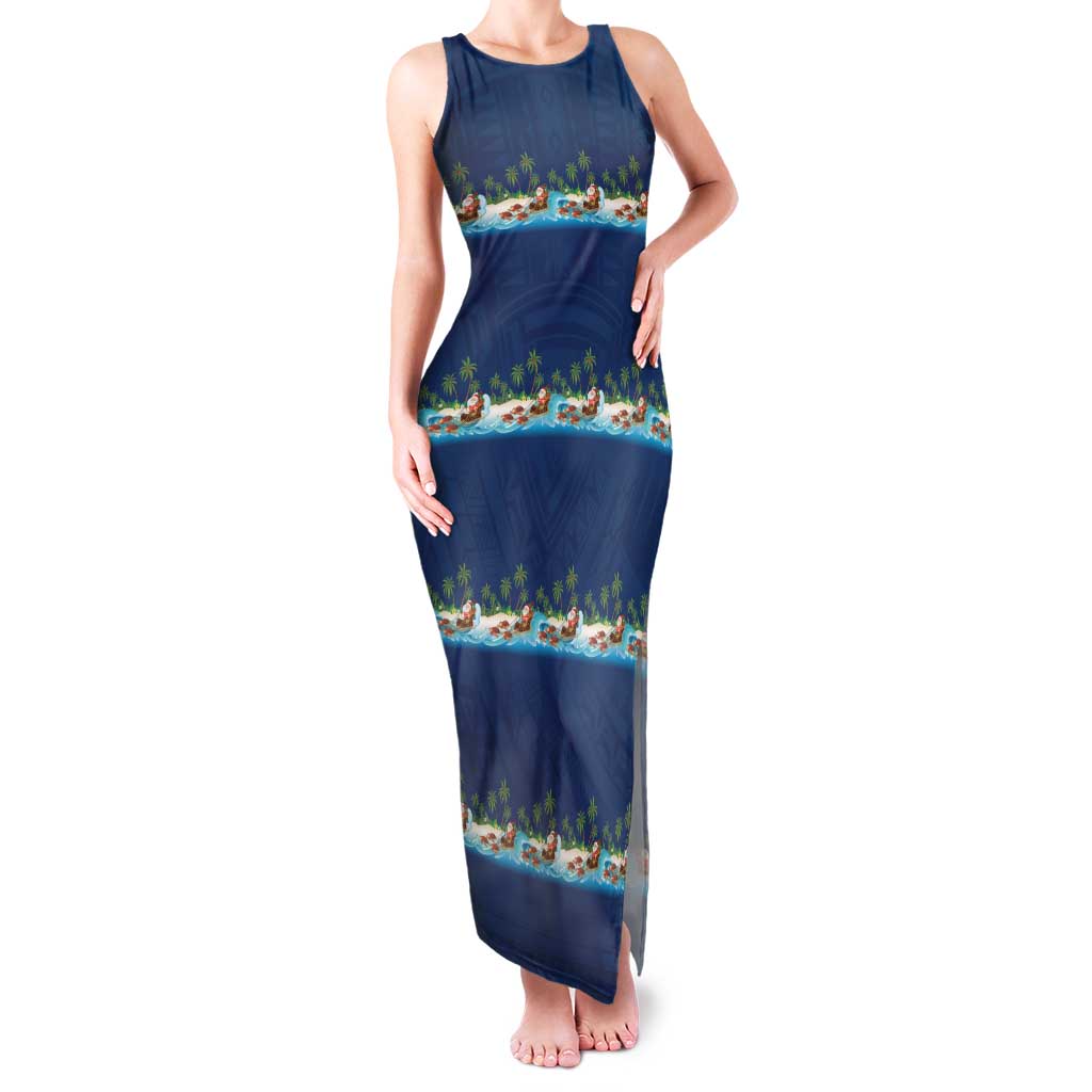 Hawaii Santa Riding Sea Turtle Family Matching Tank Maxi Dress and Hawaiian Shirt Mele Kalikimaka Polynesian Pattern - Polynesian Pride