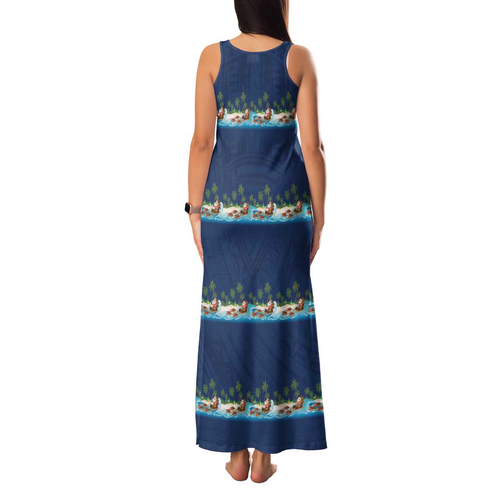 Hawaii Santa Riding Sea Turtle Family Matching Tank Maxi Dress and Hawaiian Shirt Mele Kalikimaka Polynesian Pattern - Polynesian Pride