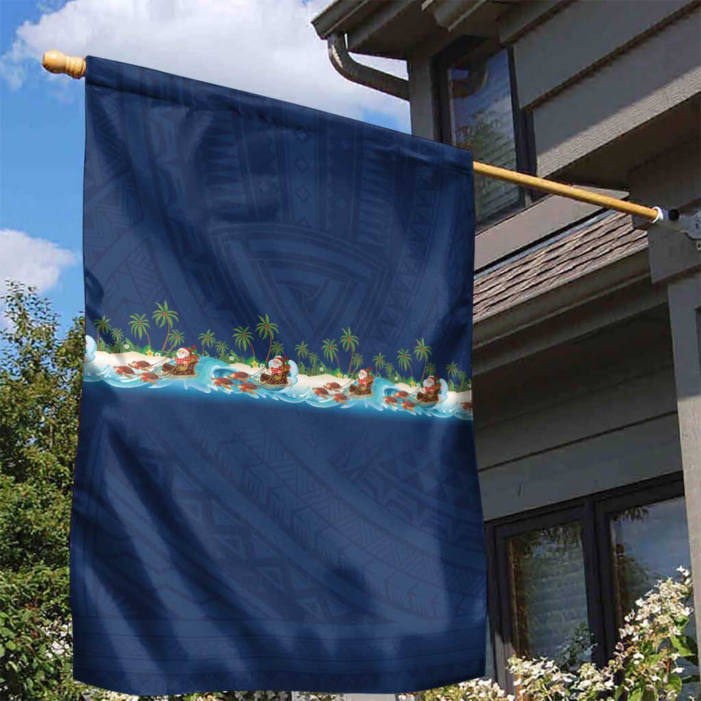 Hawaii Santa Riding Sea Turtle Garden Flag Mele Kalikimaka Polynesian Pattern LT01 - Polynesian Pride
