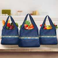 Hawaii Santa Riding Sea Turtle Grocery Bag Mele Kalikimaka Polynesian Pattern LT01 3-pack One Size Blue - Polynesian Pride