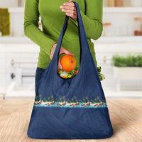 Hawaii Santa Riding Sea Turtle Grocery Bag Mele Kalikimaka Polynesian Pattern LT01 - Polynesian Pride
