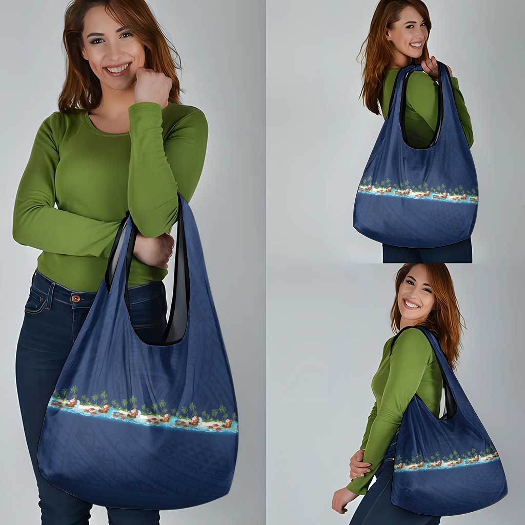 Hawaii Santa Riding Sea Turtle Grocery Bag Mele Kalikimaka Polynesian Pattern LT01 - Polynesian Pride