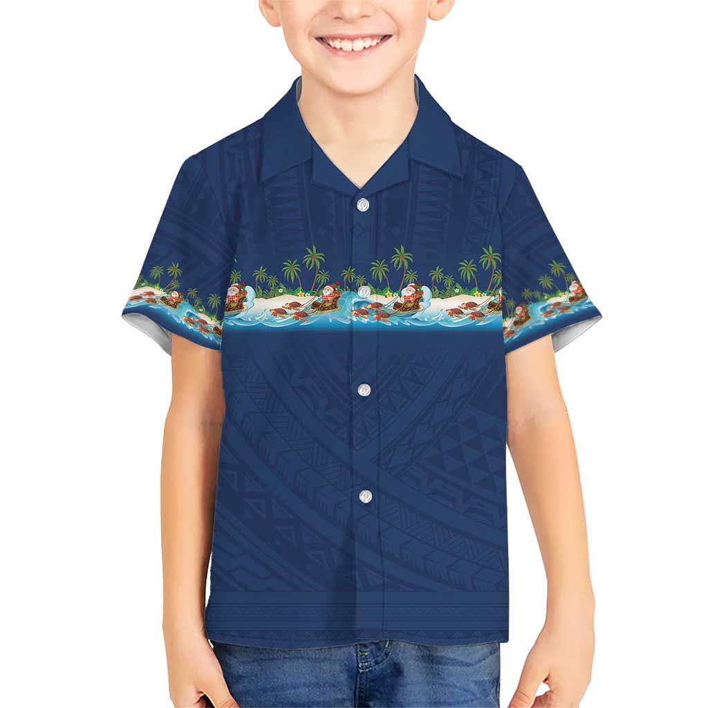 Hawaii Santa Riding Sea Turtle Hawaiian Shirt Mele Kalikimaka Polynesian Pattern - Polynesian Pride