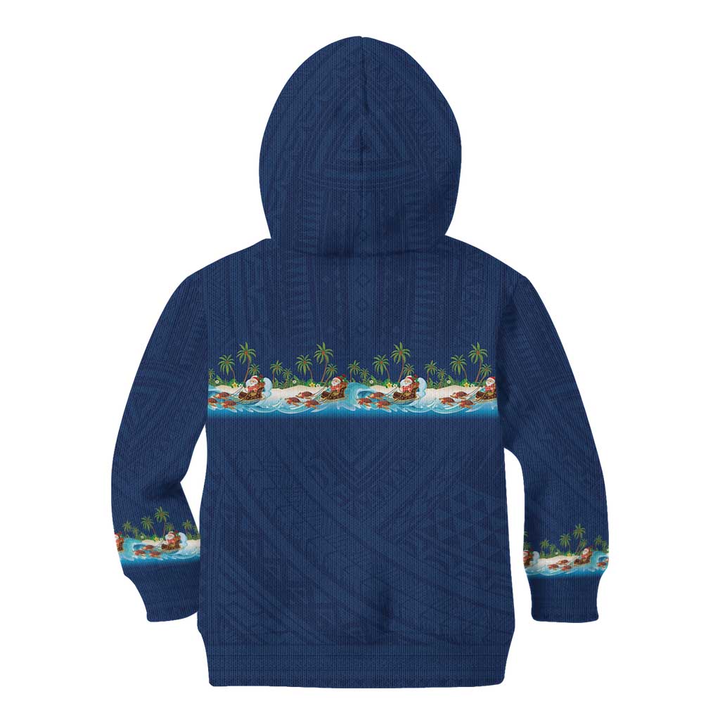 Hawaii Santa Riding Sea Turtle Kid Hoodie Mele Kalikimaka Polynesian Pattern LT01 - Polynesian Pride