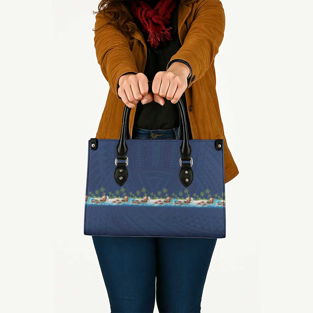 Hawaii Santa Riding Sea Turtle Leather Bag Mele Kalikimaka Polynesian Pattern LT01 - Polynesian Pride