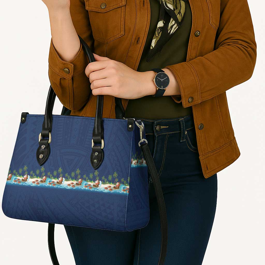 Hawaii Santa Riding Sea Turtle Leather Bag Mele Kalikimaka Polynesian Pattern LT01 - Polynesian Pride