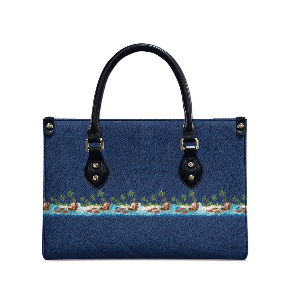 Hawaii Santa Riding Sea Turtle Leather Bag Mele Kalikimaka Polynesian Pattern LT01 - Polynesian Pride