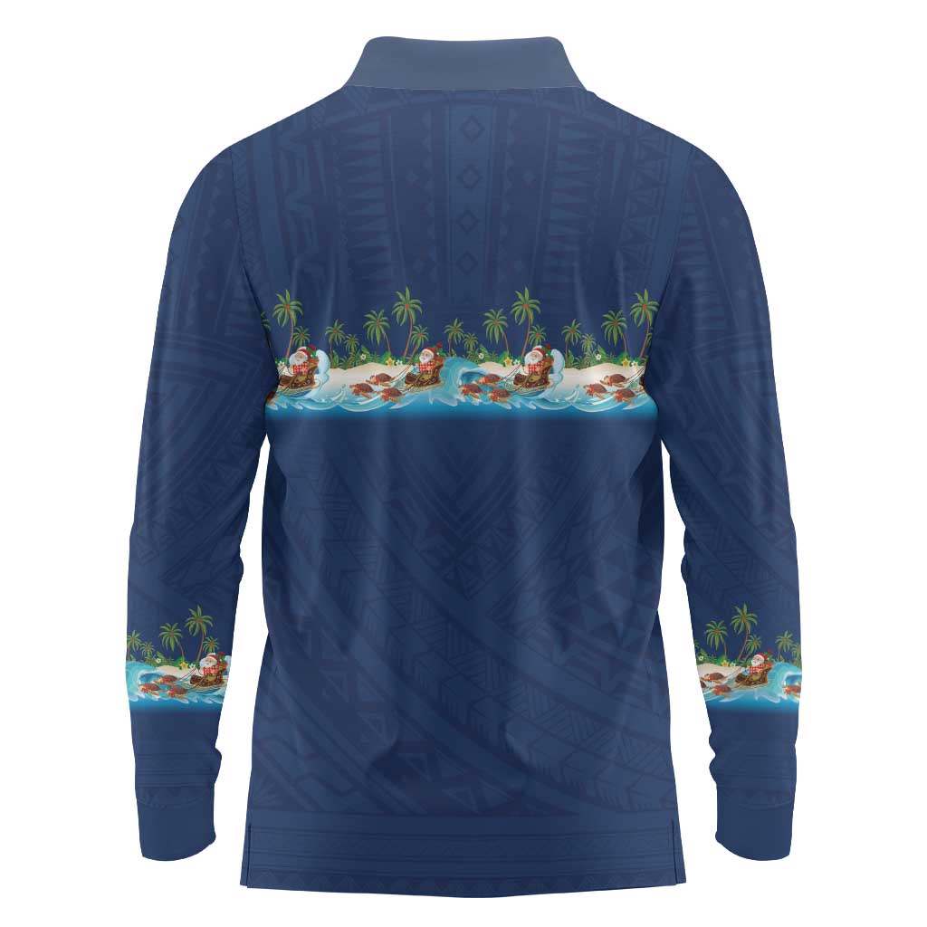 Hawaii Santa Riding Sea Turtle Long Sleeve Polo Shirt Mele Kalikimaka Polynesian Pattern LT01 - Polynesian Pride