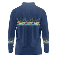 Hawaii Santa Riding Sea Turtle Long Sleeve Polo Shirt Mele Kalikimaka Polynesian Pattern LT01 - Polynesian Pride